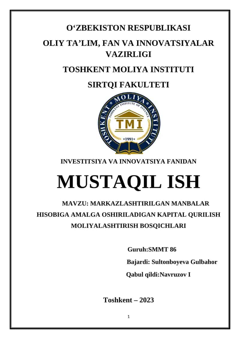 Kapital qurilish moliyalashtirish bosqichlari 1
