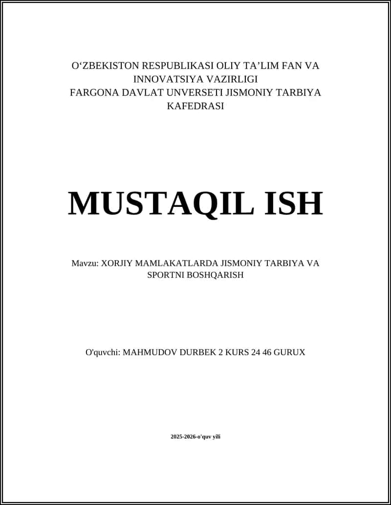 XORJIY MAMLAKATLARDA JISMONIY TARBIYA VA SPORTNI BOSHQARISH 1