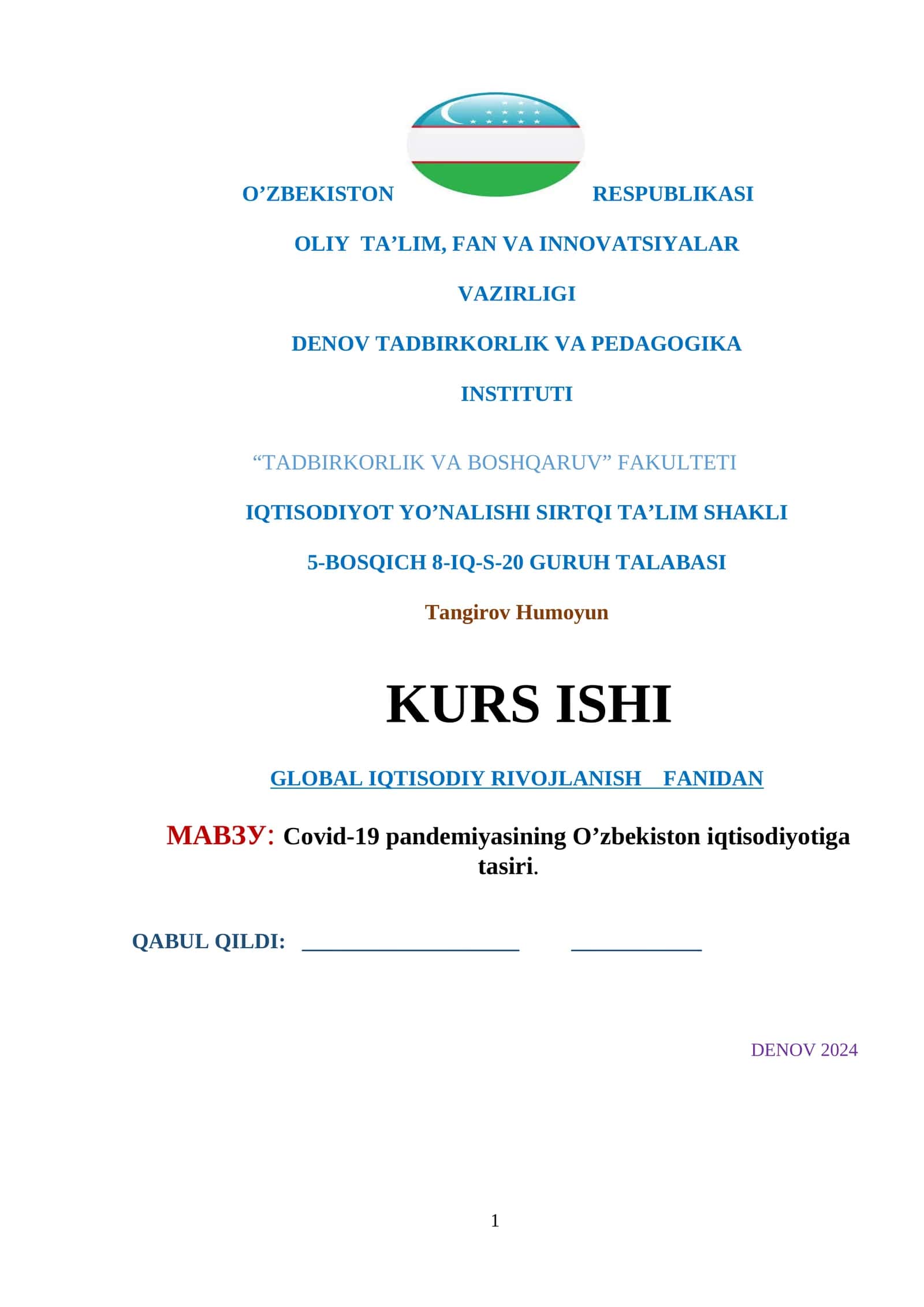 Covid-19 pandemiyasining O’zbekiston iqtisodiyotiga tasiri 1