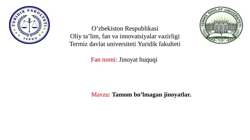 Tamom bo’lmagan jinoyatlar. 1