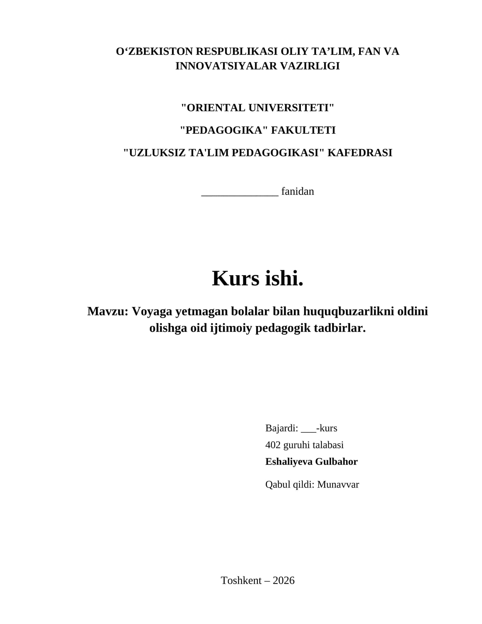 Voyaga yetmagan bolalar bilan huquqbuzarlikni oldini olishga oid ijtimoiy pedagogik tadbirlar. 1