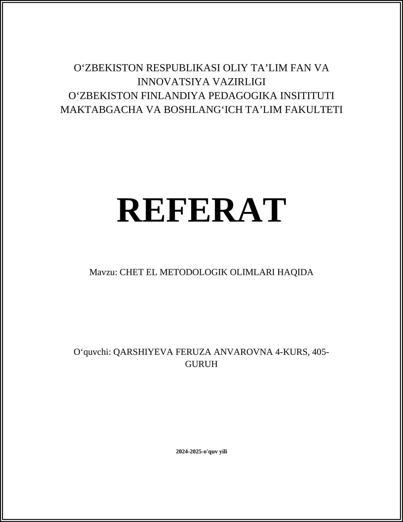 CHET EL METODOLOGIK OLIMLARI HAQIDA 1