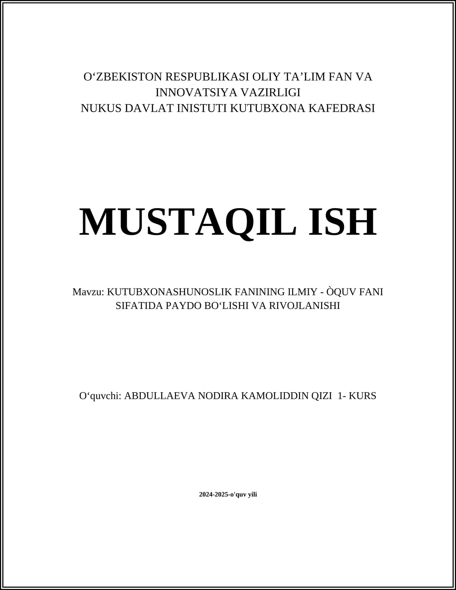 KUTUBXONASHUNOSLIK FANINING ILMIY - ÒQUV FANI SIFATIDA PAYDO BOʻLISHI VA RIVOJLANISHI 1