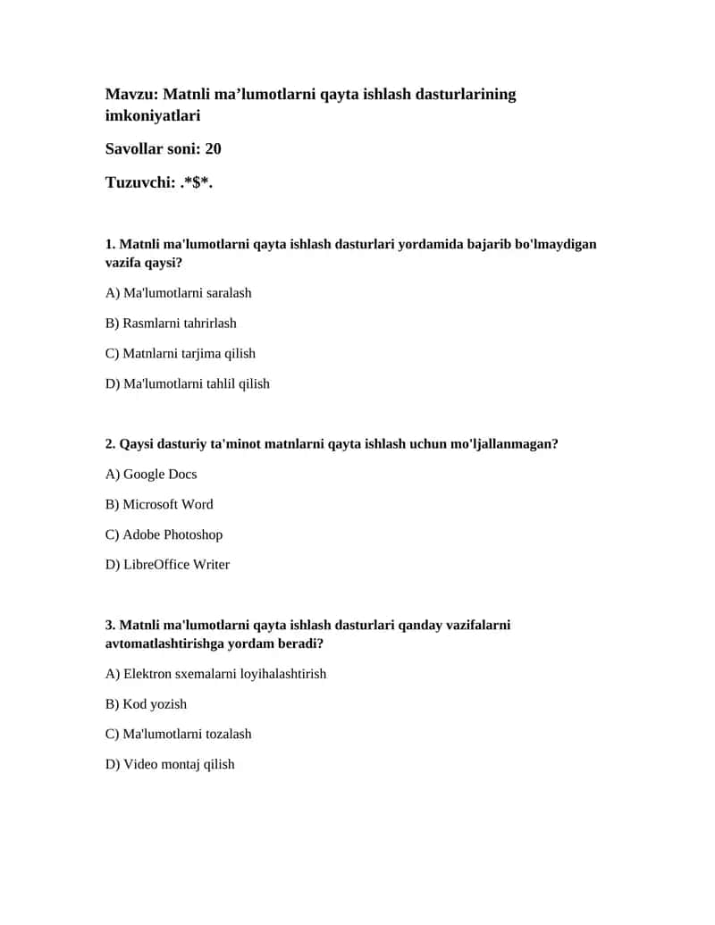 Matnli maʼlumotlarni qayta ishlash dasturlarining imkoniyatlari 1