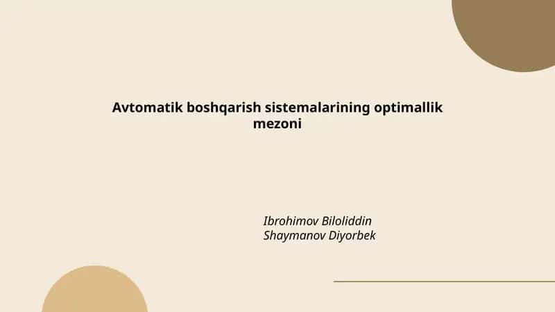 Avtomatik boshqarish sistemalarining optimallik mezoni 1