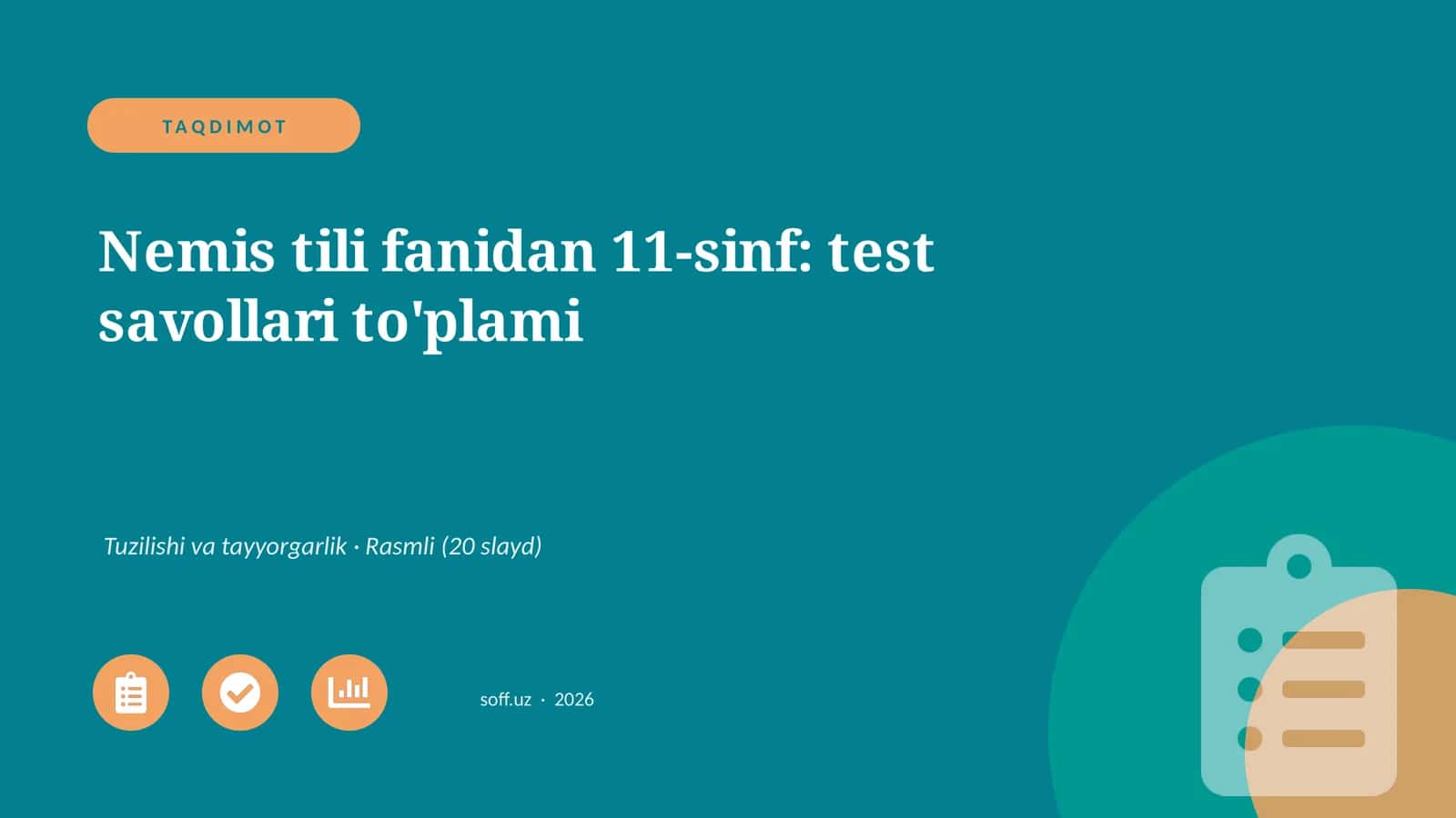 Nemis tili fanidan 11-sinf: test savollari to'plami 1