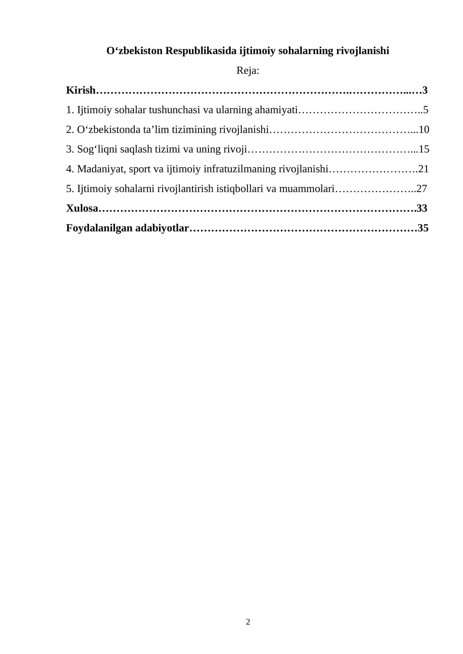 O‘zbekiston Respublikasida ijtimoiy sohalarning rivojlanishi 1