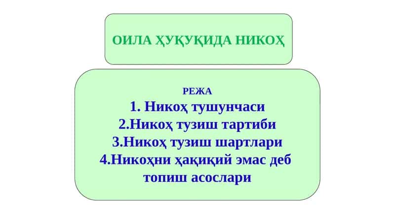 ОИЛАҲУҚУҚИДА НИКОҲ 1