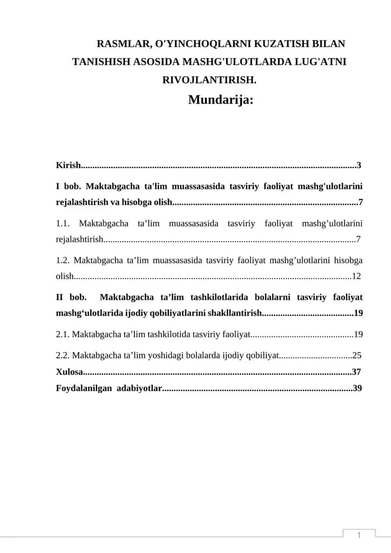 Tasviriy Faoliyat Mashg'ulotlari Rivojlanishi 1