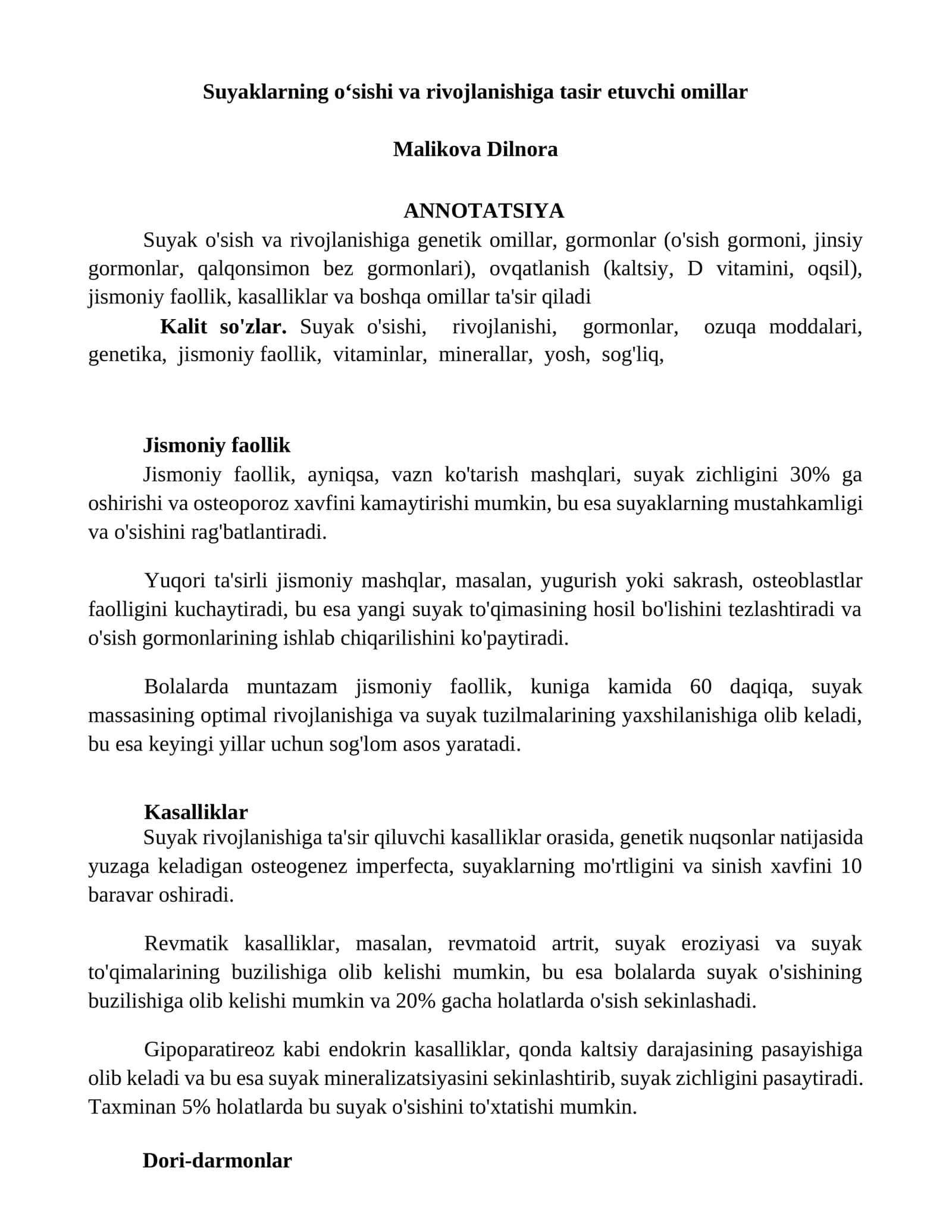 Suyaklarning oʻsishi va rivojlanishiga tasir etuvchi omillar 1