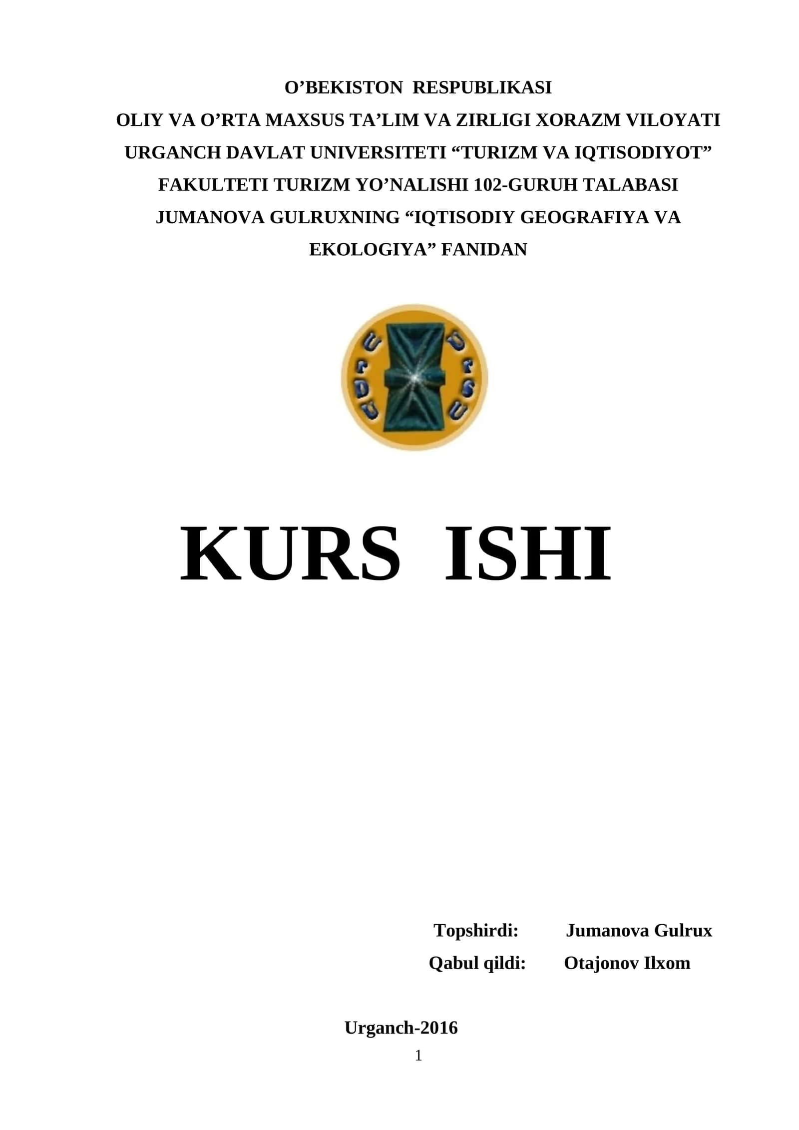 Insoniyatning global muammolari KURS ISHI 1