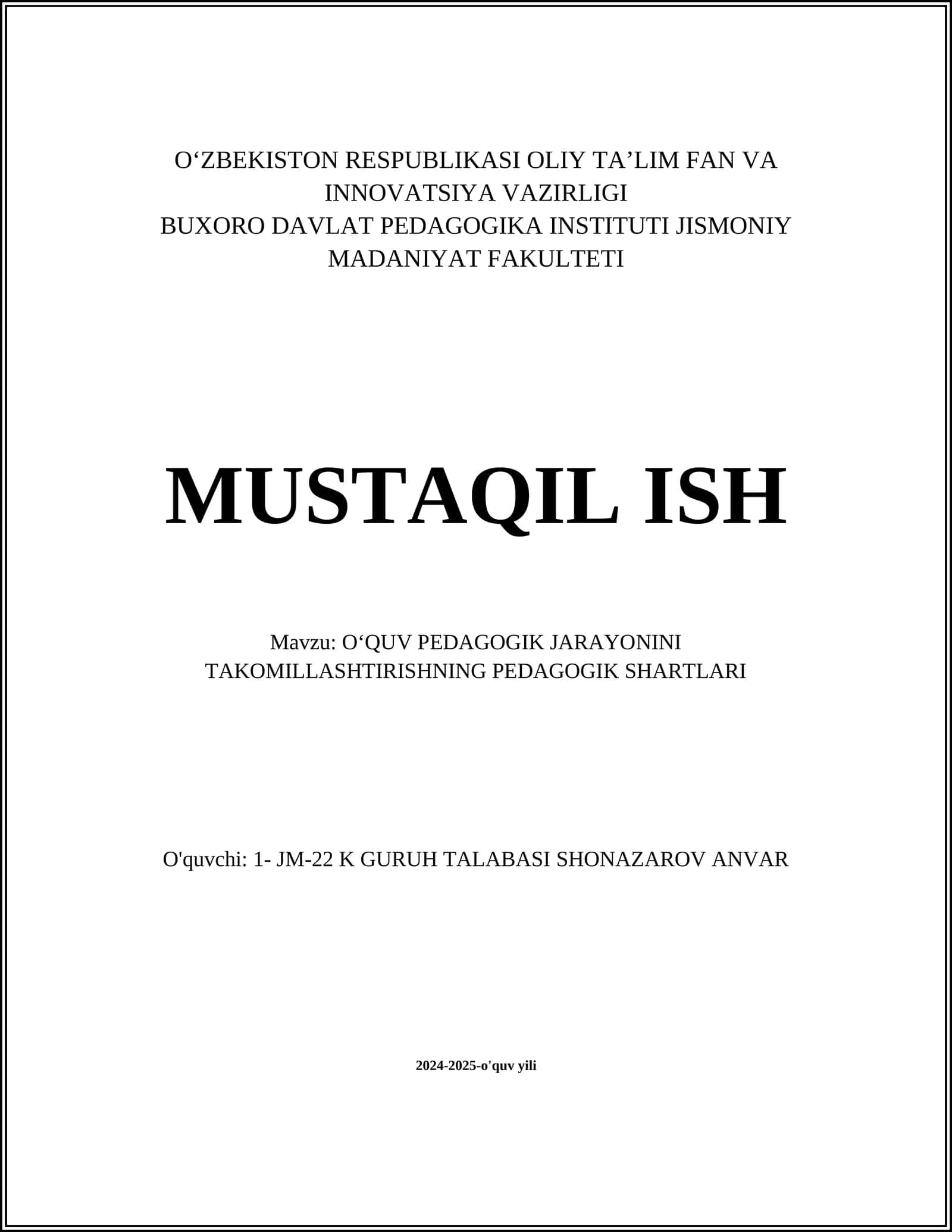 OʻQUV PEDAGOGIK JARAYONINI TAKOMILLASHTIRISHNING PEDAGOGIK SHARTLARI 1