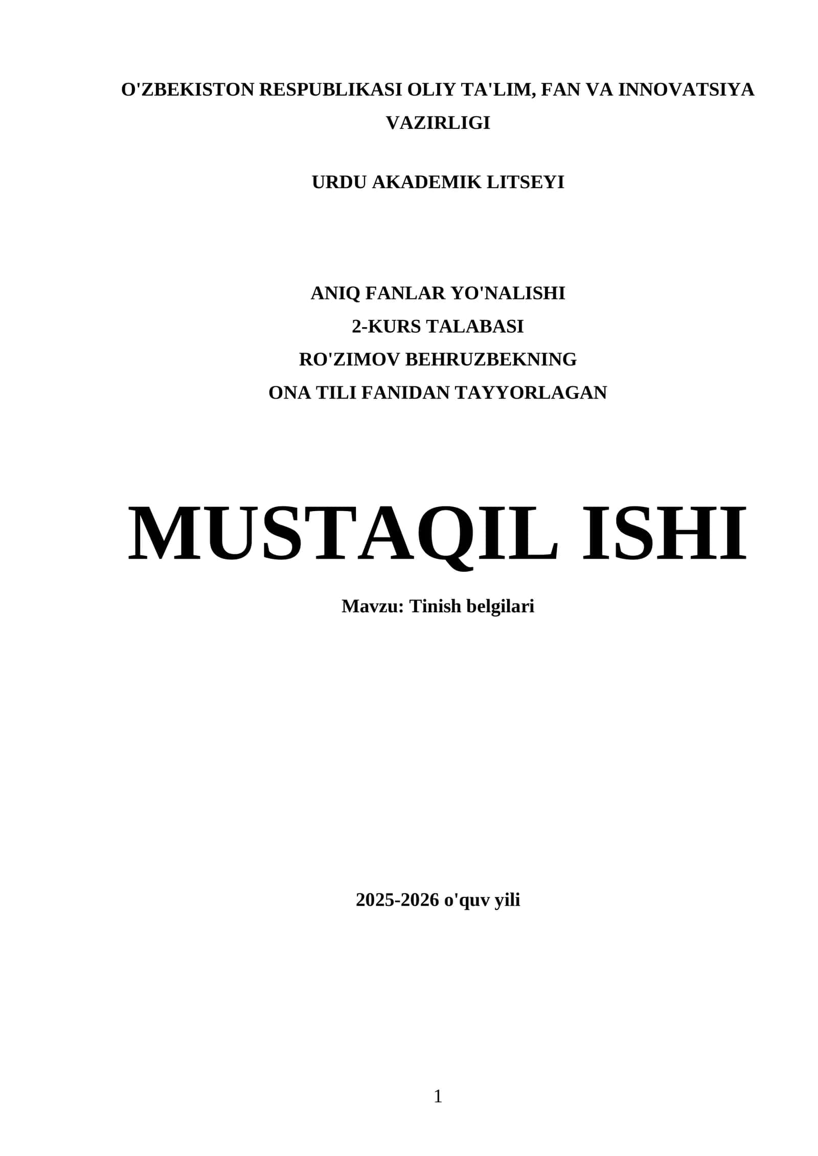 Tinish belgilari 1