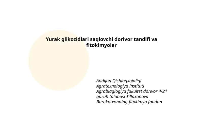 Yurak glikozidlari saqlovchi dorivor tandifi va fitokimyolar 1