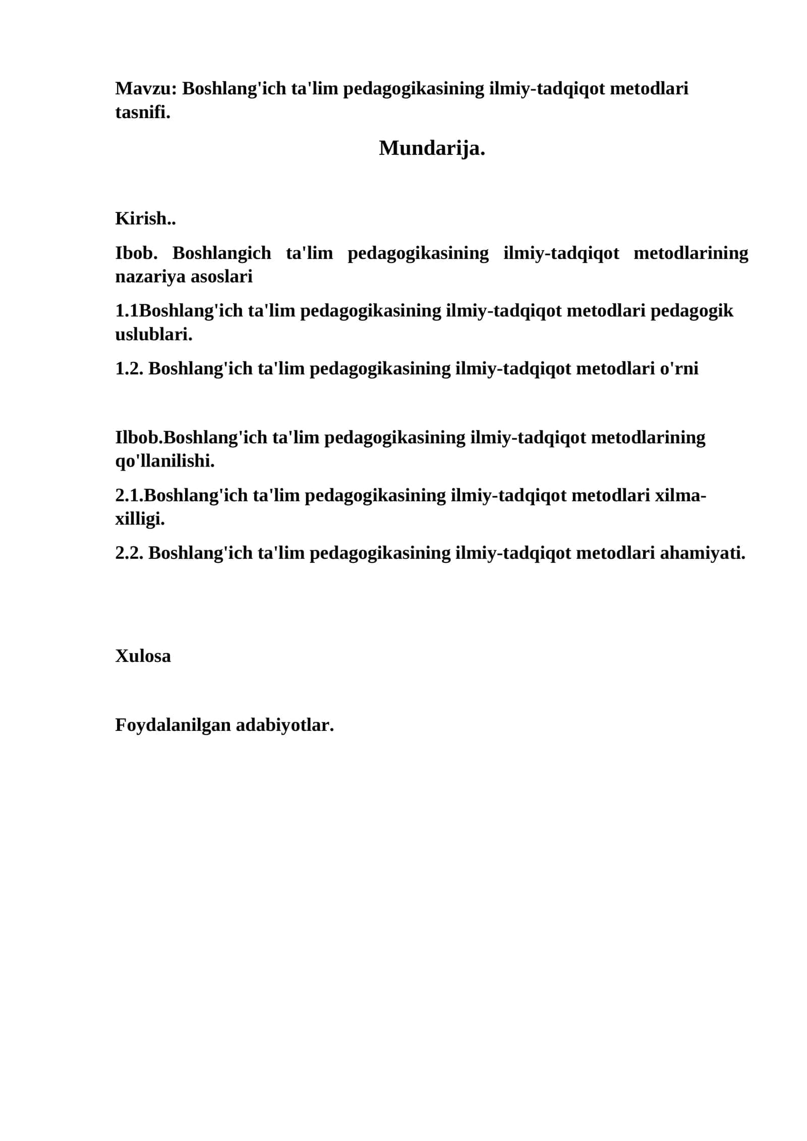 Boshlang'ich ta'lim pedagogikasining ilmiy-tadqiqot metodlari tasnifi 1