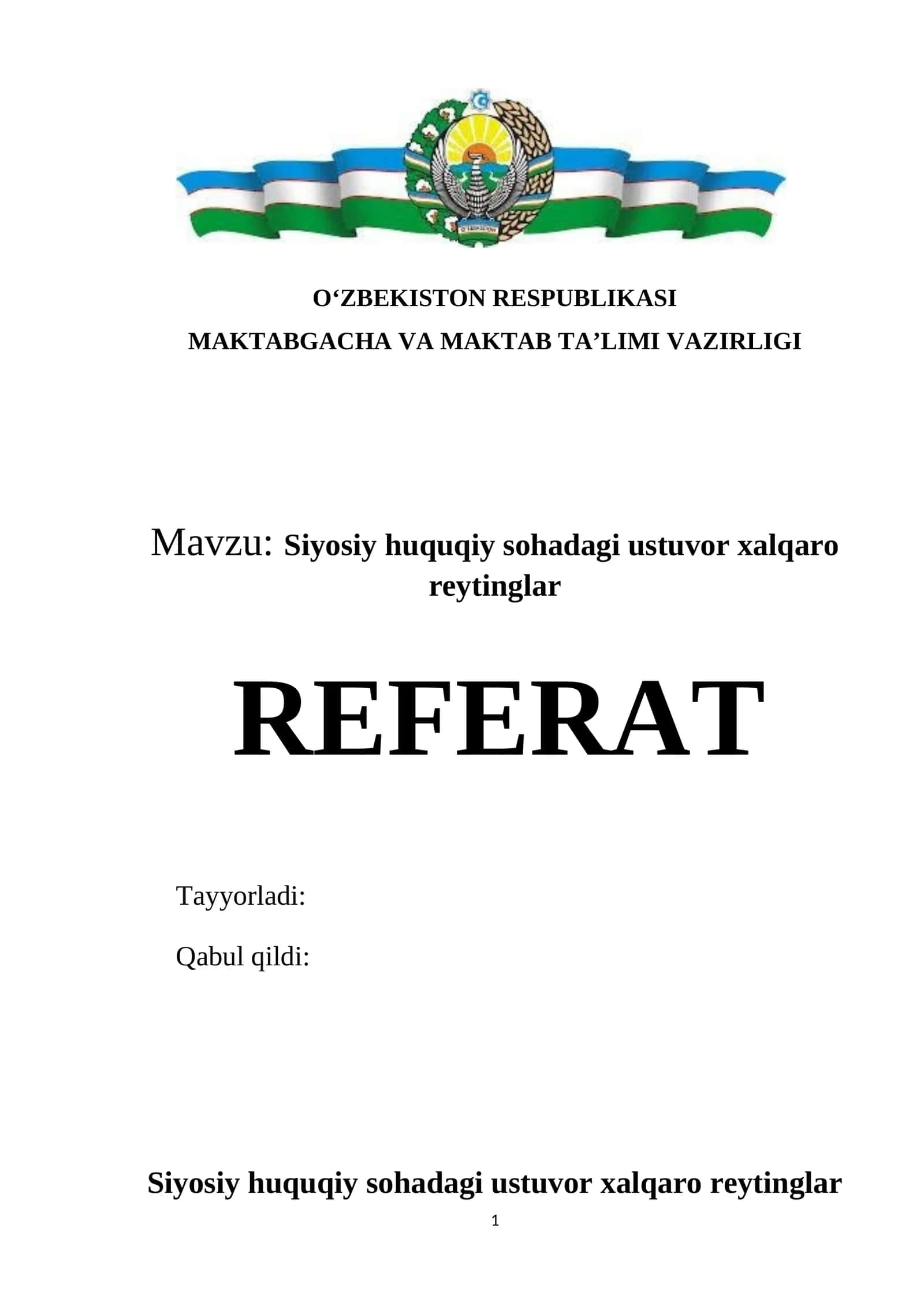 Siyosiy huquqiy sohadagi ustuvor xalqaro reytinglar 1