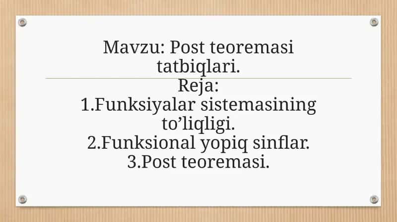 Post teoremasitatbiqlari 1