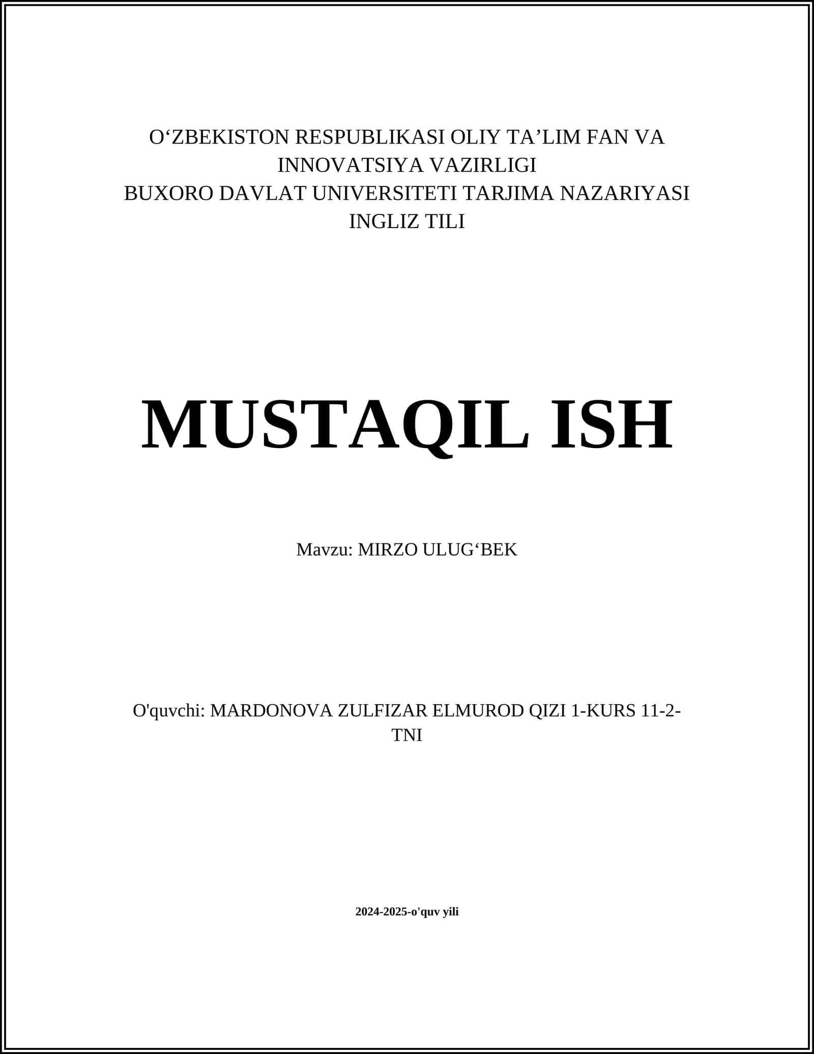 MIRZO ULUG’BEK 1