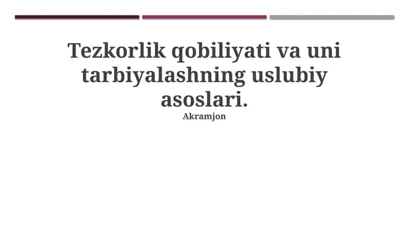 Reaksiya tezligini rivojlantirishning fiziologik asoslari 1