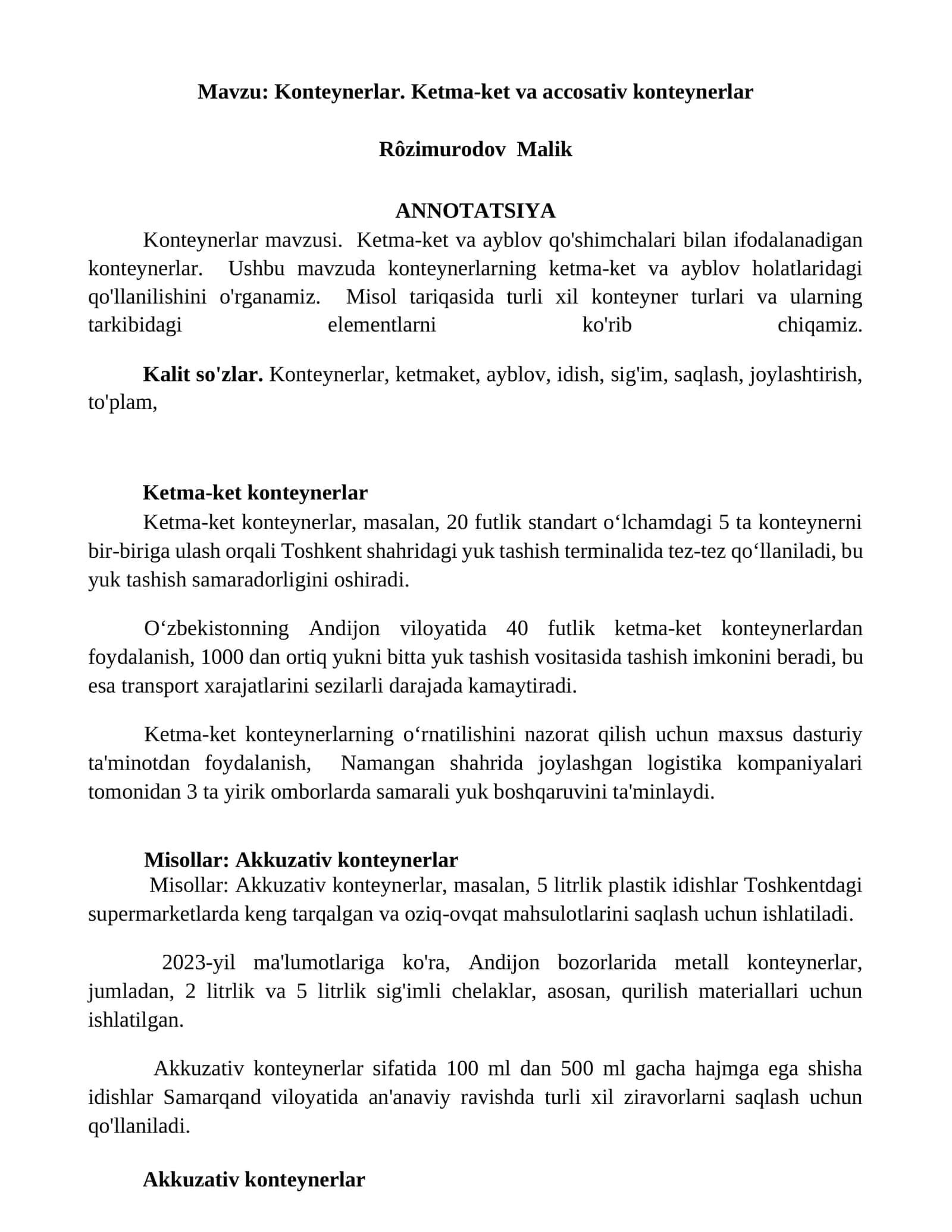 Konteynerlar. Ketma-ket va accosativ konteynerlar 1