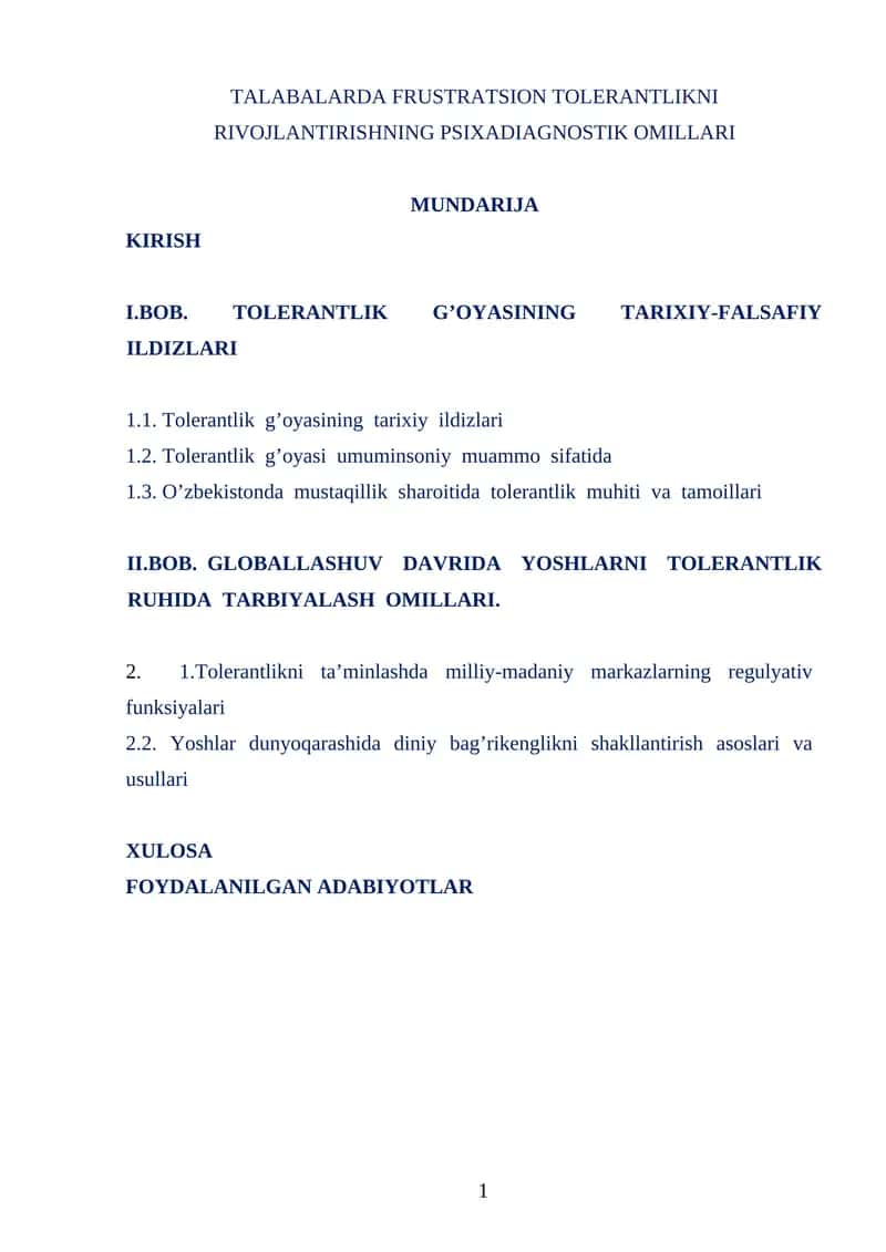 TALABALARDA FRUSTRATSION TOLERANTLIKNI RIVOJLANTIRISHNING PSIXADIAGNOSTIK OMILLARI 1