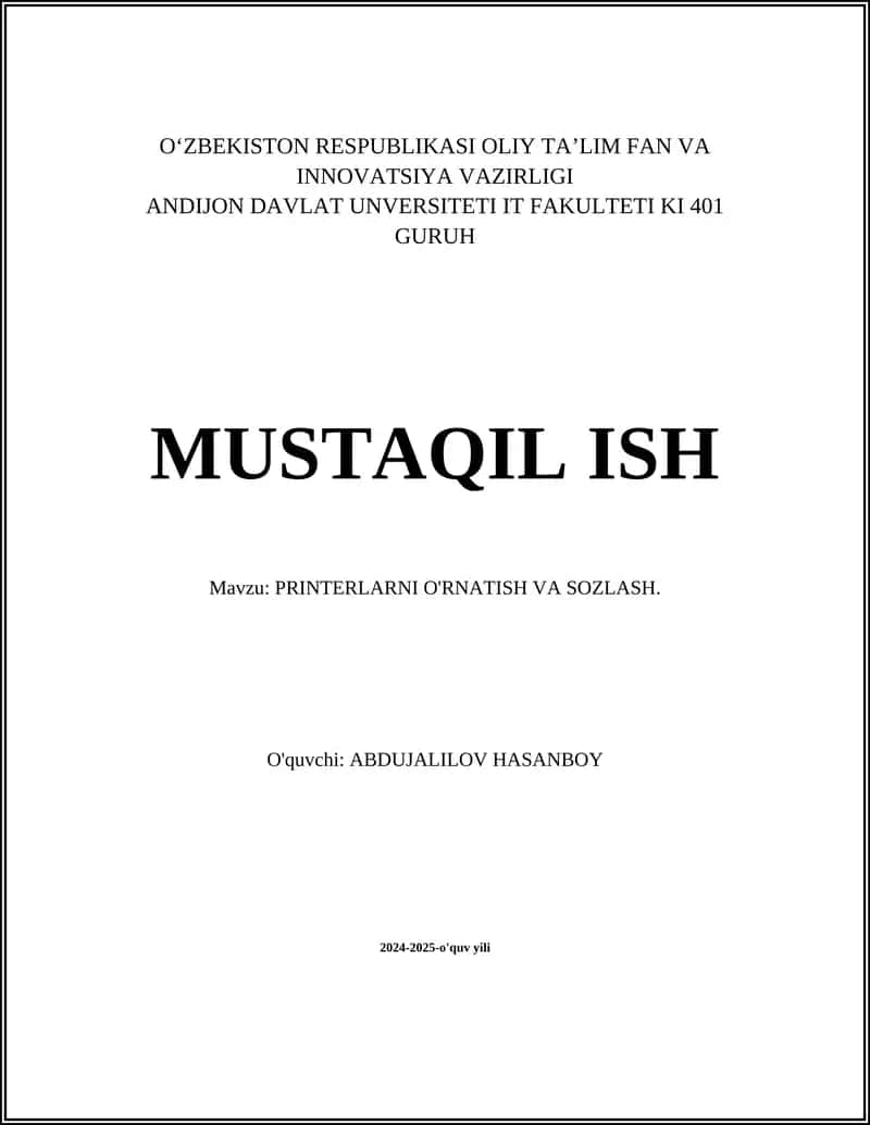Printerlarni O'rnatish va Sozlash 1