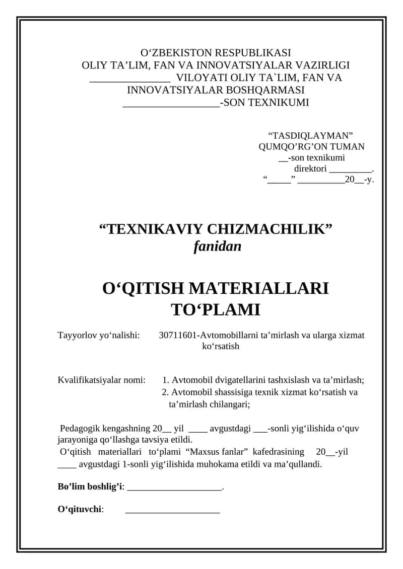 TEXNIKAVIY CHIZMACHILIK 1