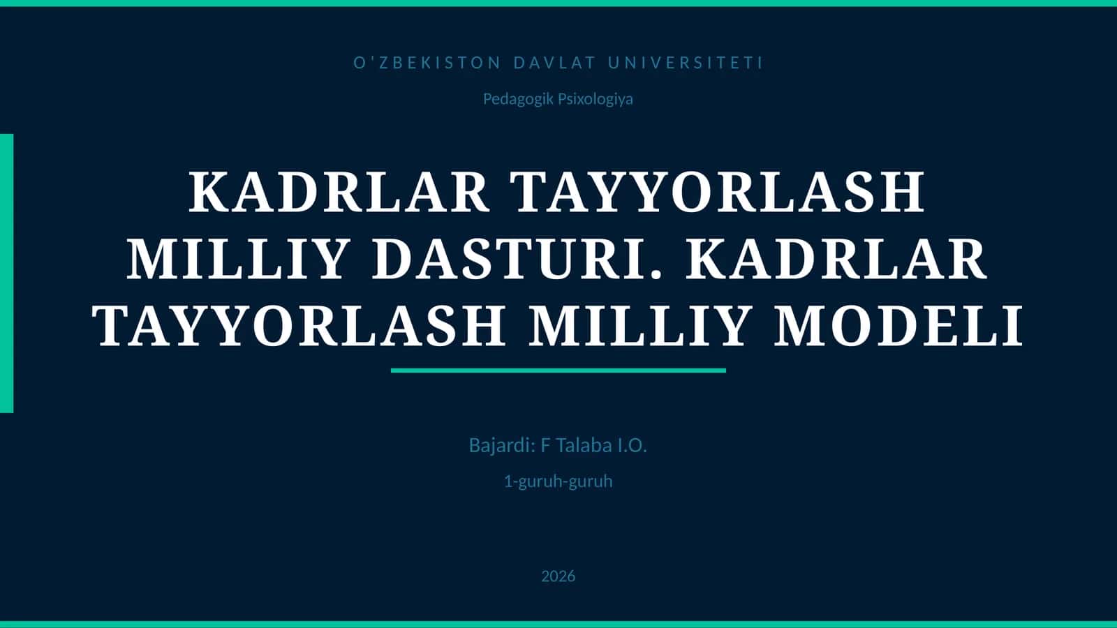 KADRLAR TAYYORLASH MILLIY DASTURI. KADRLAR TAYYORLASH MILLIY MODELI 1