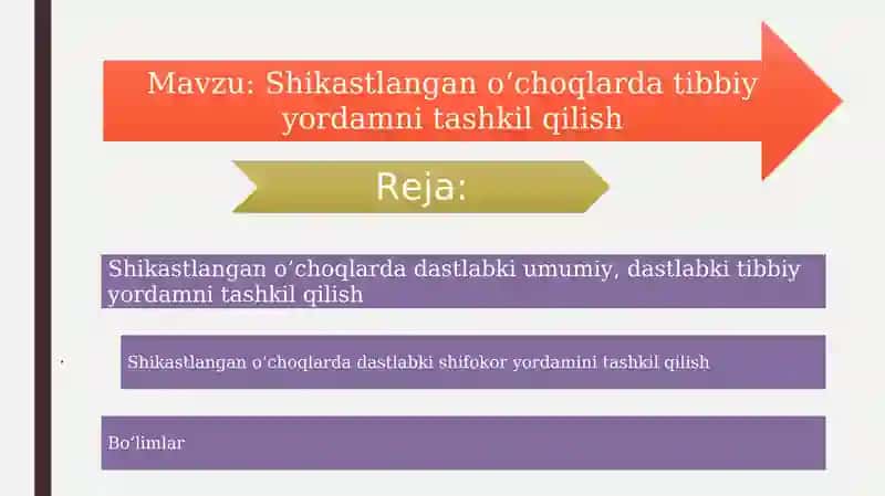 Shikastlangan o‘choqlarda tibbiy yordamni tashkil qilish