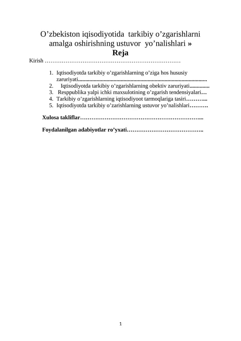 Tarkibiy o‘zgarishlar va iqtisodiyot rivojlanishi 1