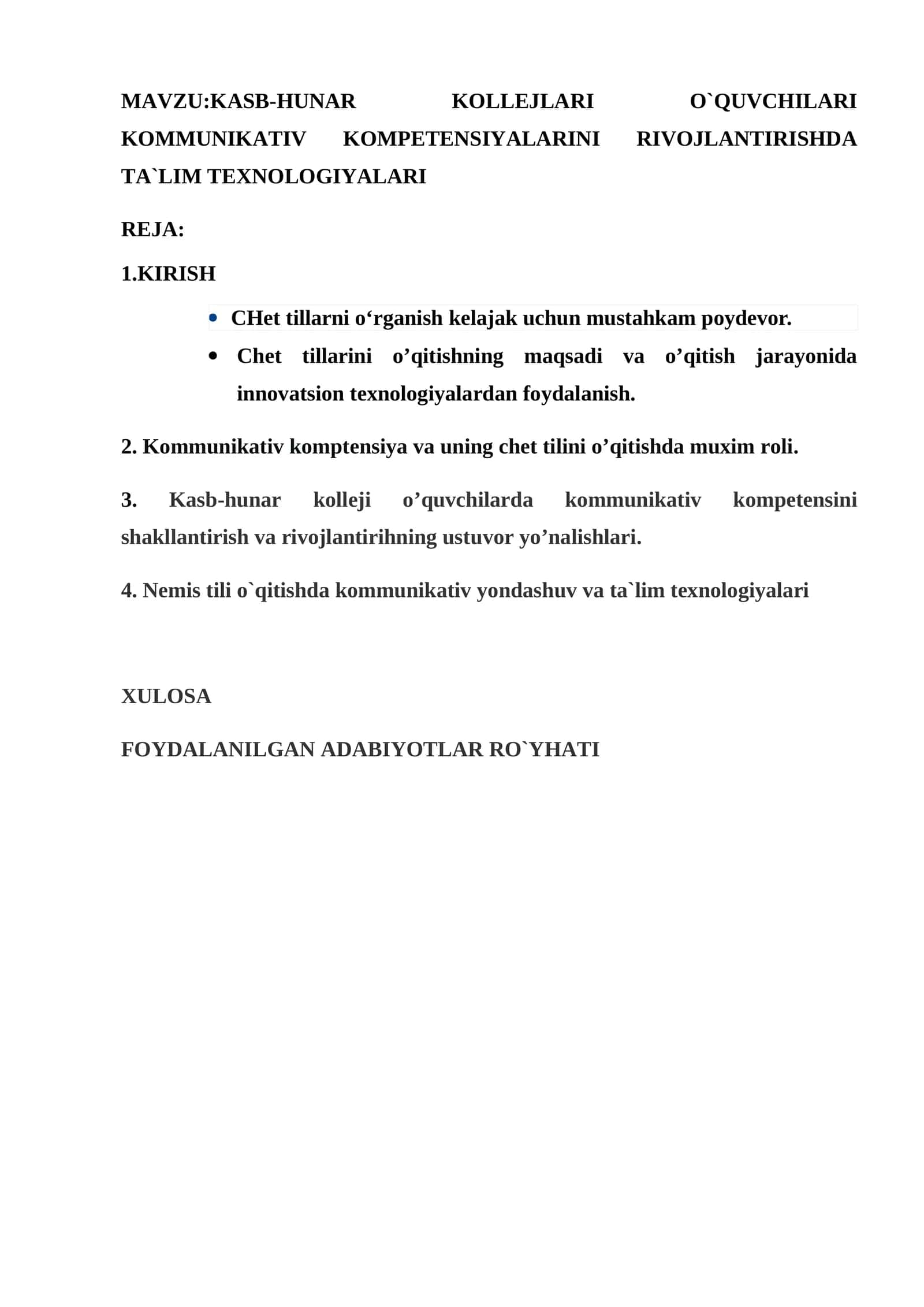 KASB-HUNAR KOLLEJLARI O`QUVCHILARI KOMMUNIKATIV KOMPETENSIYALARINI RIVOJLANTIRISHDA TA`LIM TEXNOLOGIYALARI 1