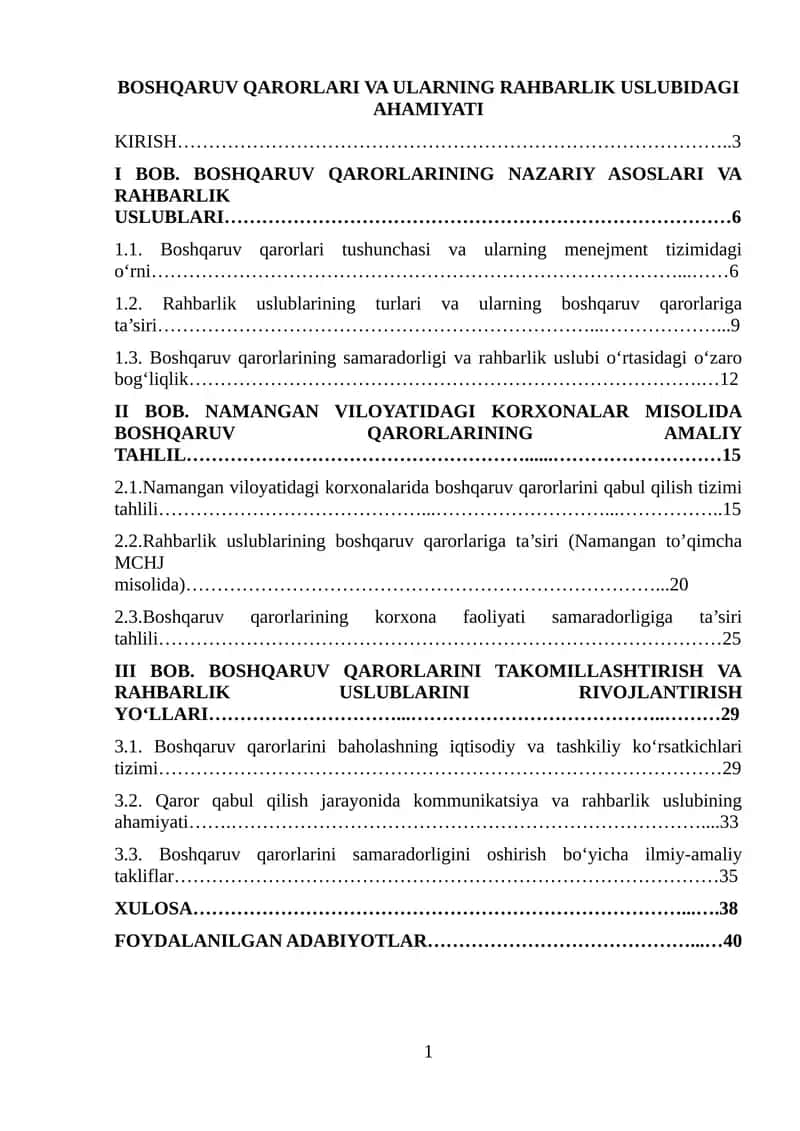 Boshqaruv Qarorlari va Ularning Rahbarlik Uslubidagi Ahamiyati 1