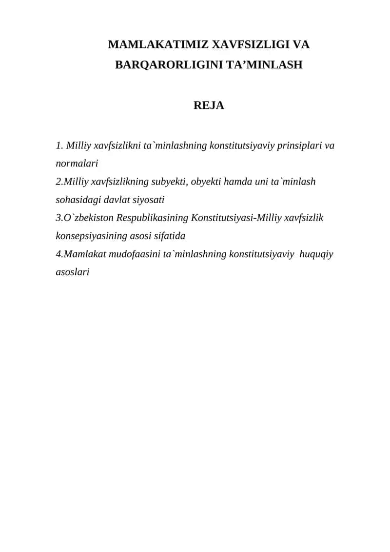 MAMLAKATIMIZ XAVFSIZLIGI VA BARQARORLIGINI TAʼMINLASH 1