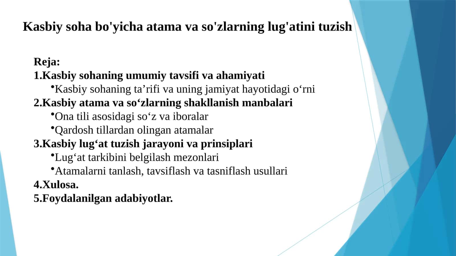 Kasbiy sohabo'yicha atamavaso'zlarning lug'atini tuzish 1