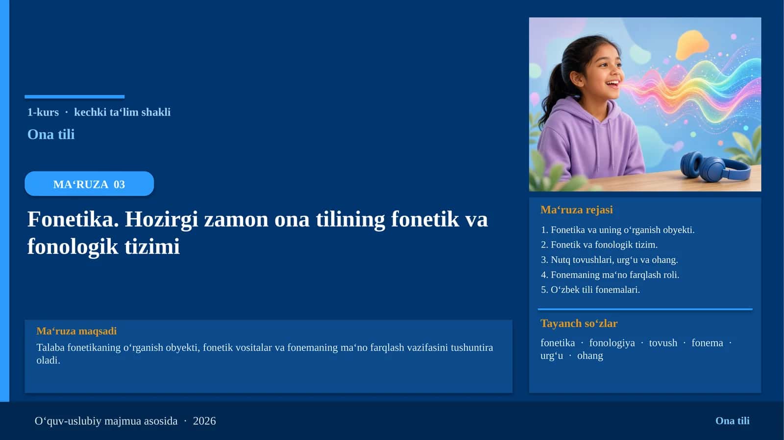 Fonetika. Hozirgi zamon ona tilining fonetik va fonologik tizimi 1