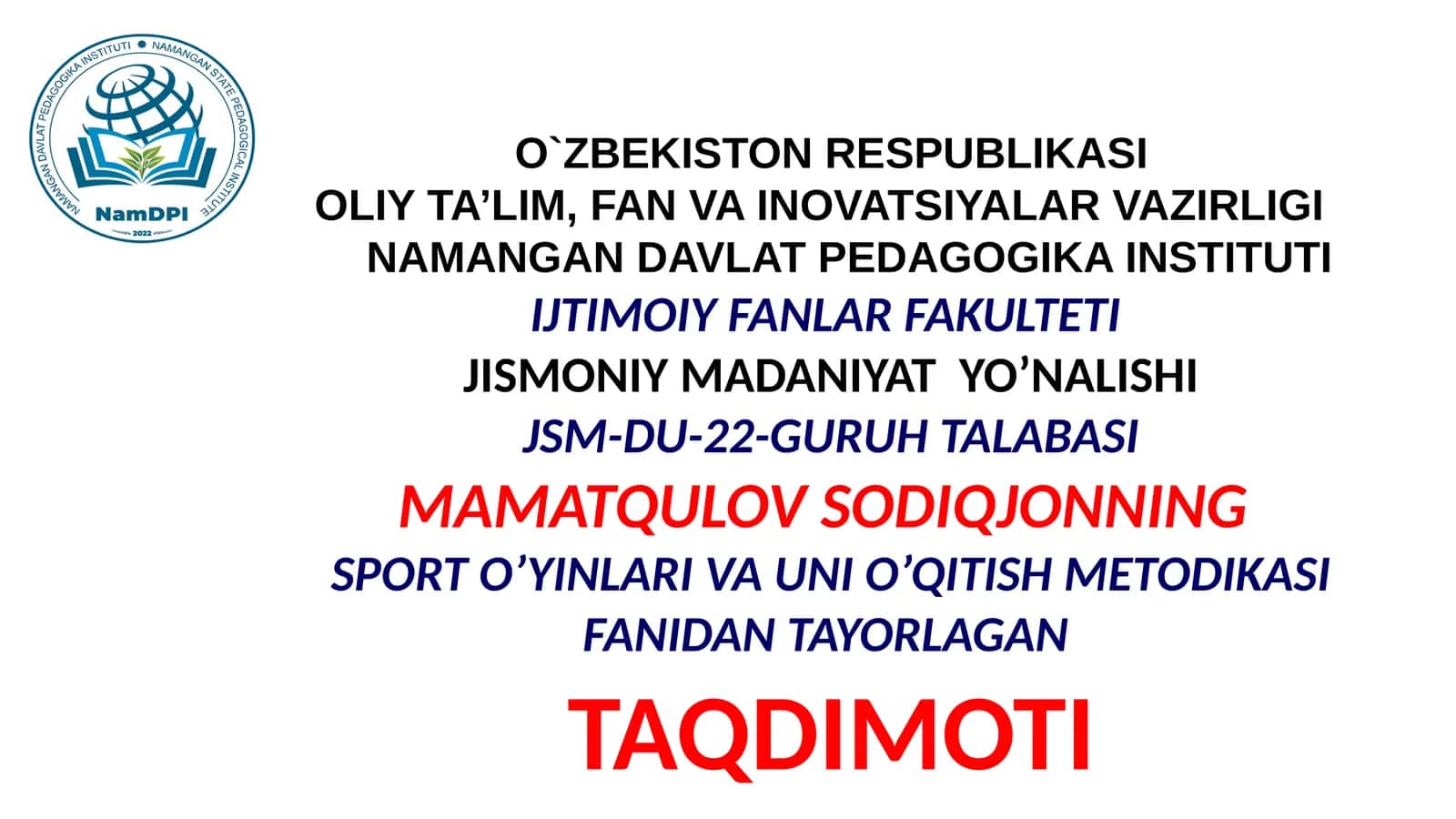 Sport O’Yinlari va Uni O’qitish Metodikasi 1
