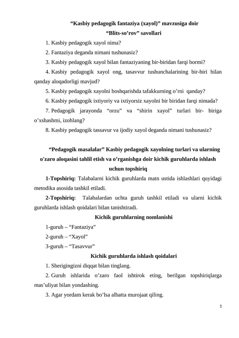 Kasbiy pedagogik fantaziya (xayol) 1