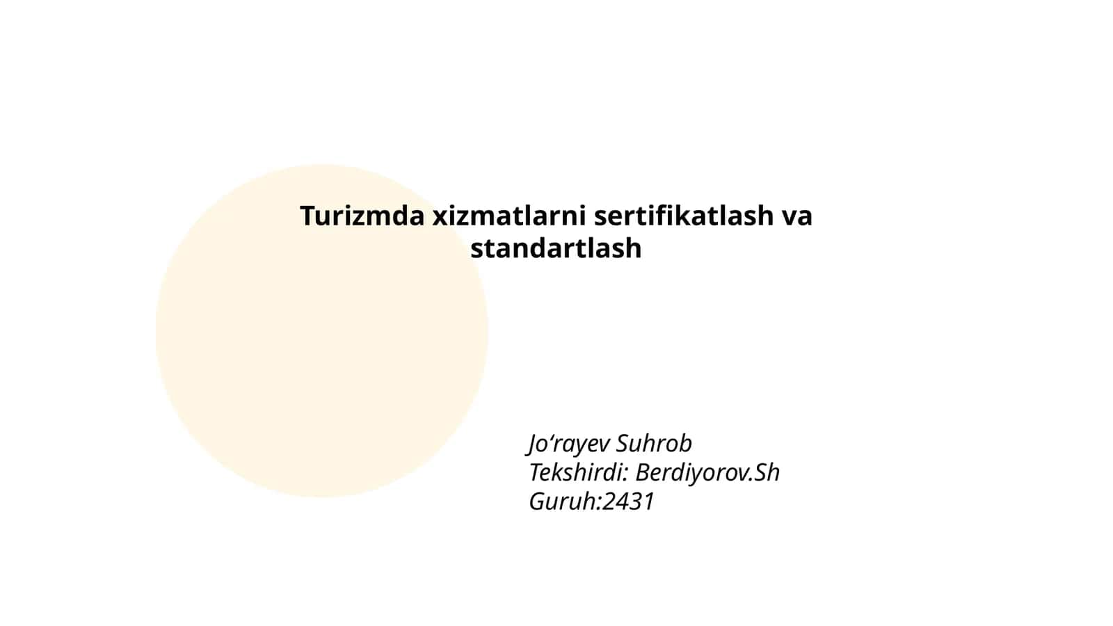 Turizmda xizmatlarni sertifikatlash va standartlash 1