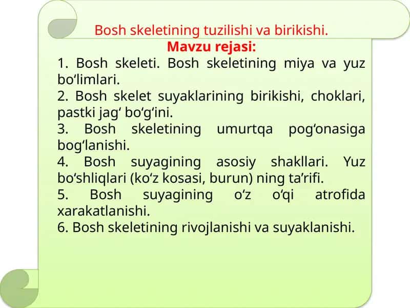 Bosh skeletining tuzilishi va birikishi 1