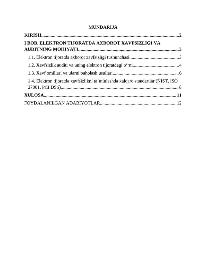 Elektron tijoratda axborot xavfsizligi va auditning mohiyati
