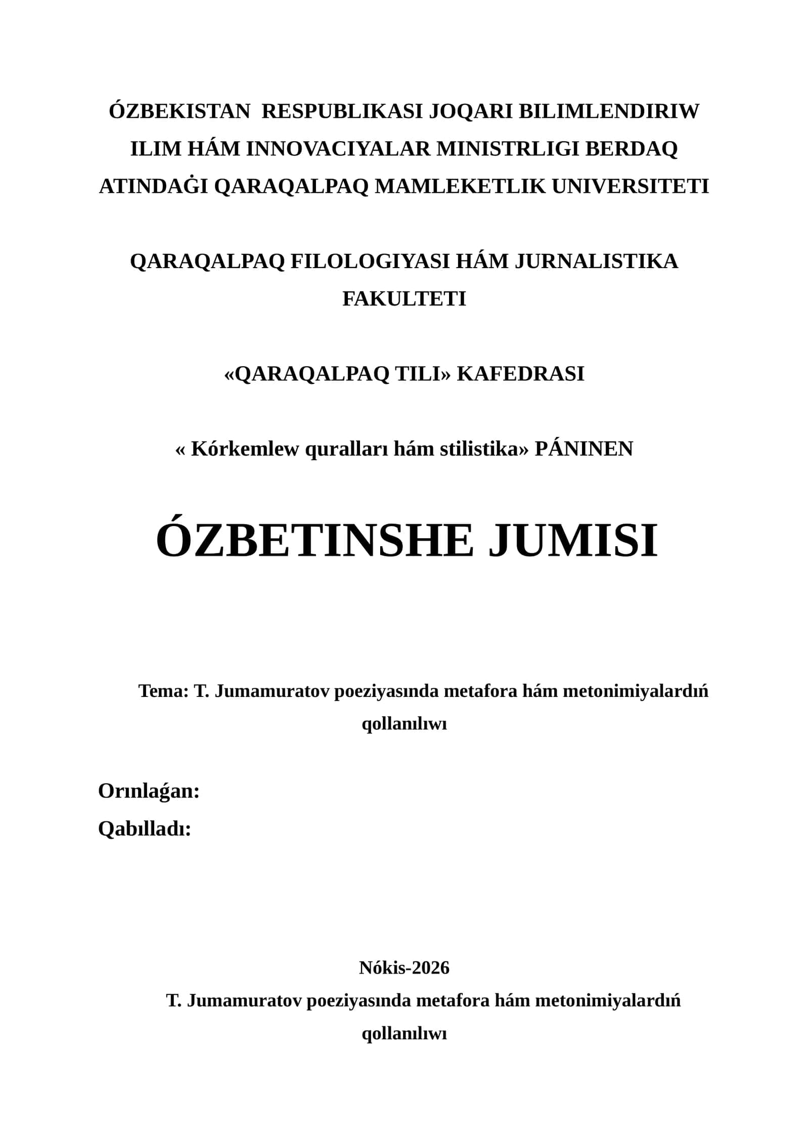 QARAQALPAQ TILI Kórkemlew quralları hám stilistika PÁNINEN 1