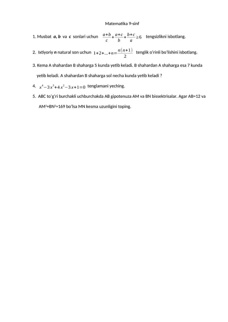 Matematikadan Olimpiada savollari 1