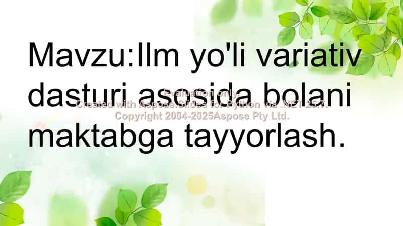 "Ilm yo'li variativ dasturi asosida bolani maktabga tayyorlash" 1