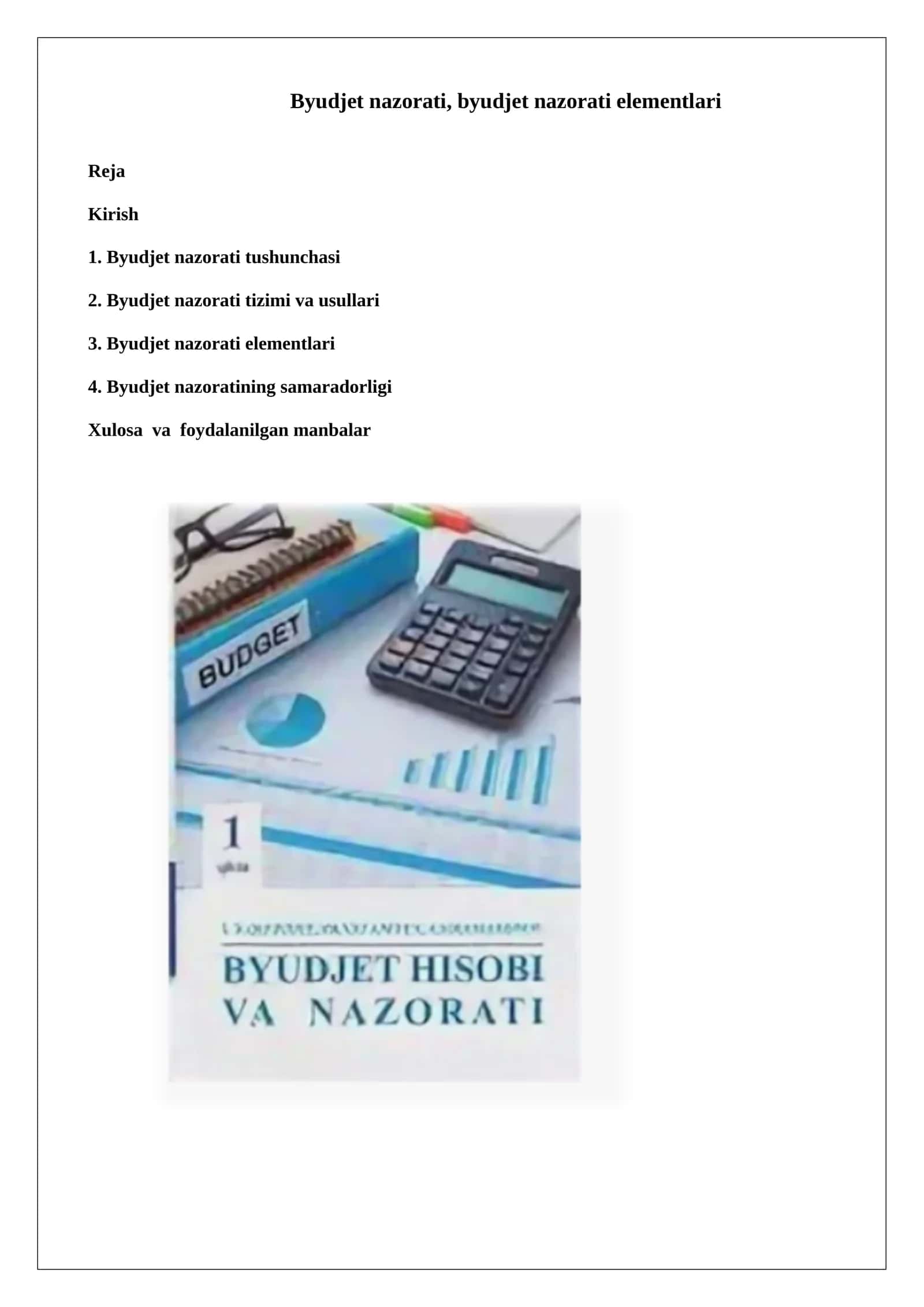 Byudjet nazorati va uning asosiy elementlari 1