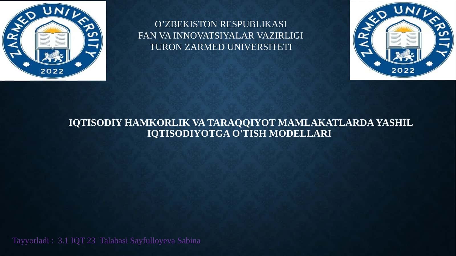 Iqtisodiy hamkorlik va taraqqiyot mamlakatlarda yashil iqtisodiyotga o'tish modellari 1
