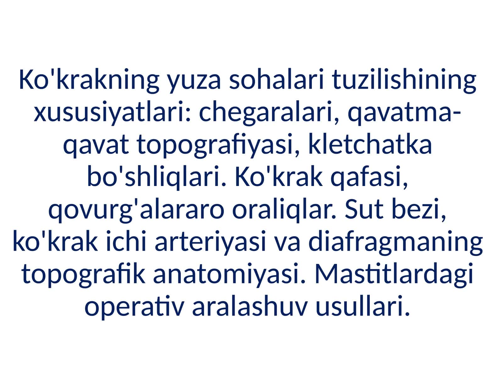 Ko'krakning yuza sohalari tuzilishining xususiyatlari 1