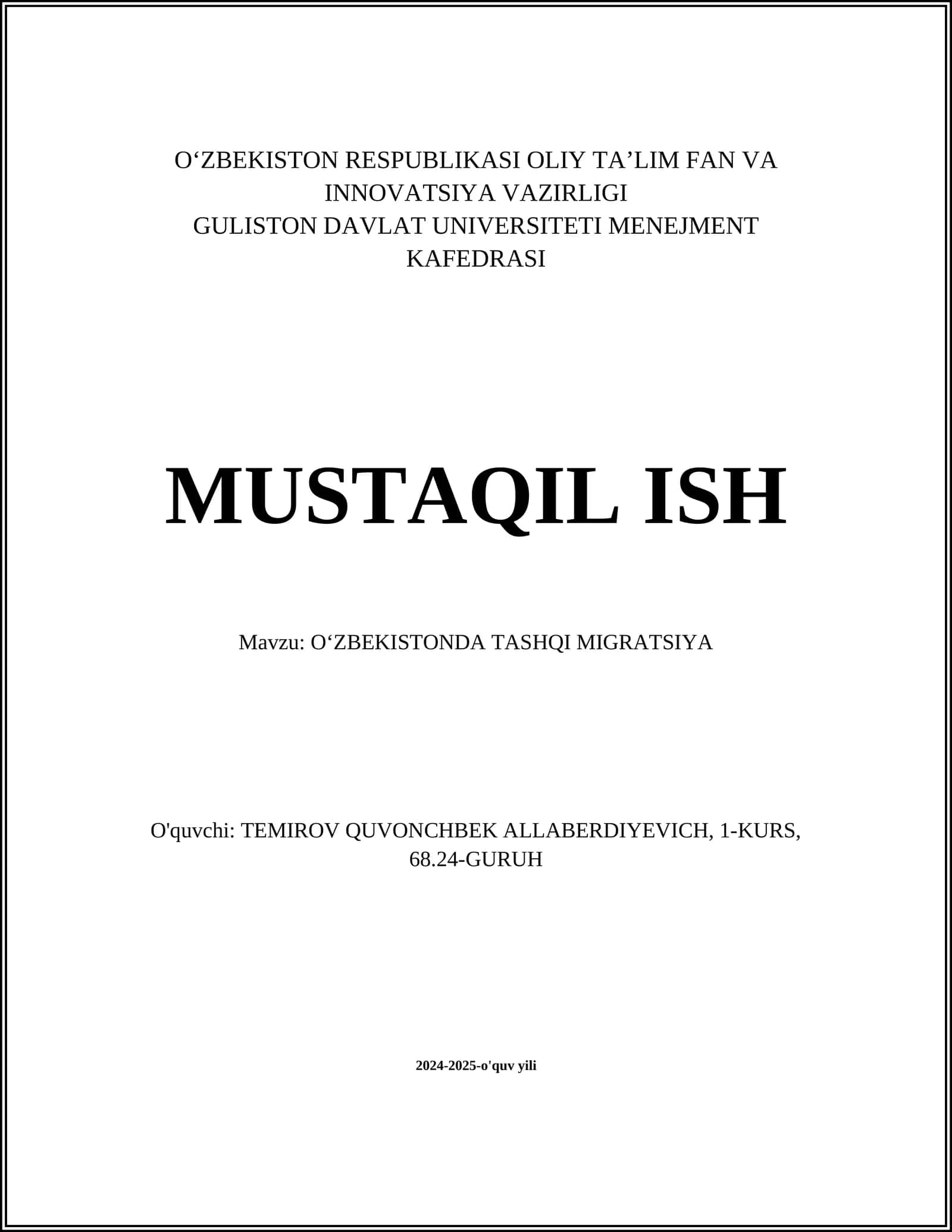 Oʻzbekistonda Tashqi Migratsiya 1