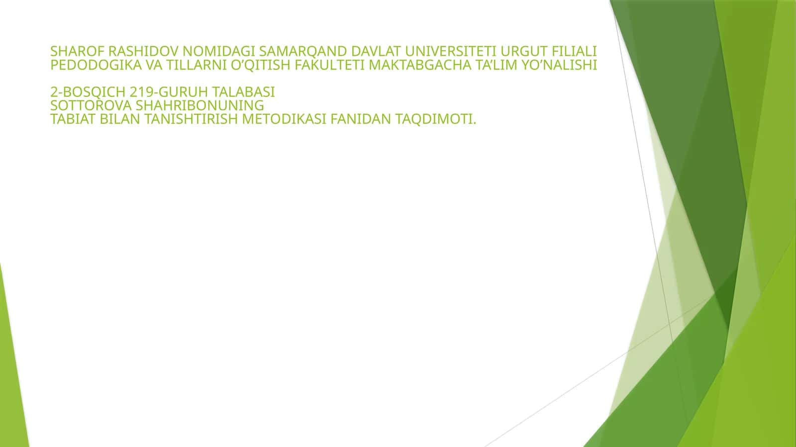 Tabiat bilan tanishtirish metodikasi fanidan taqdimoti 1