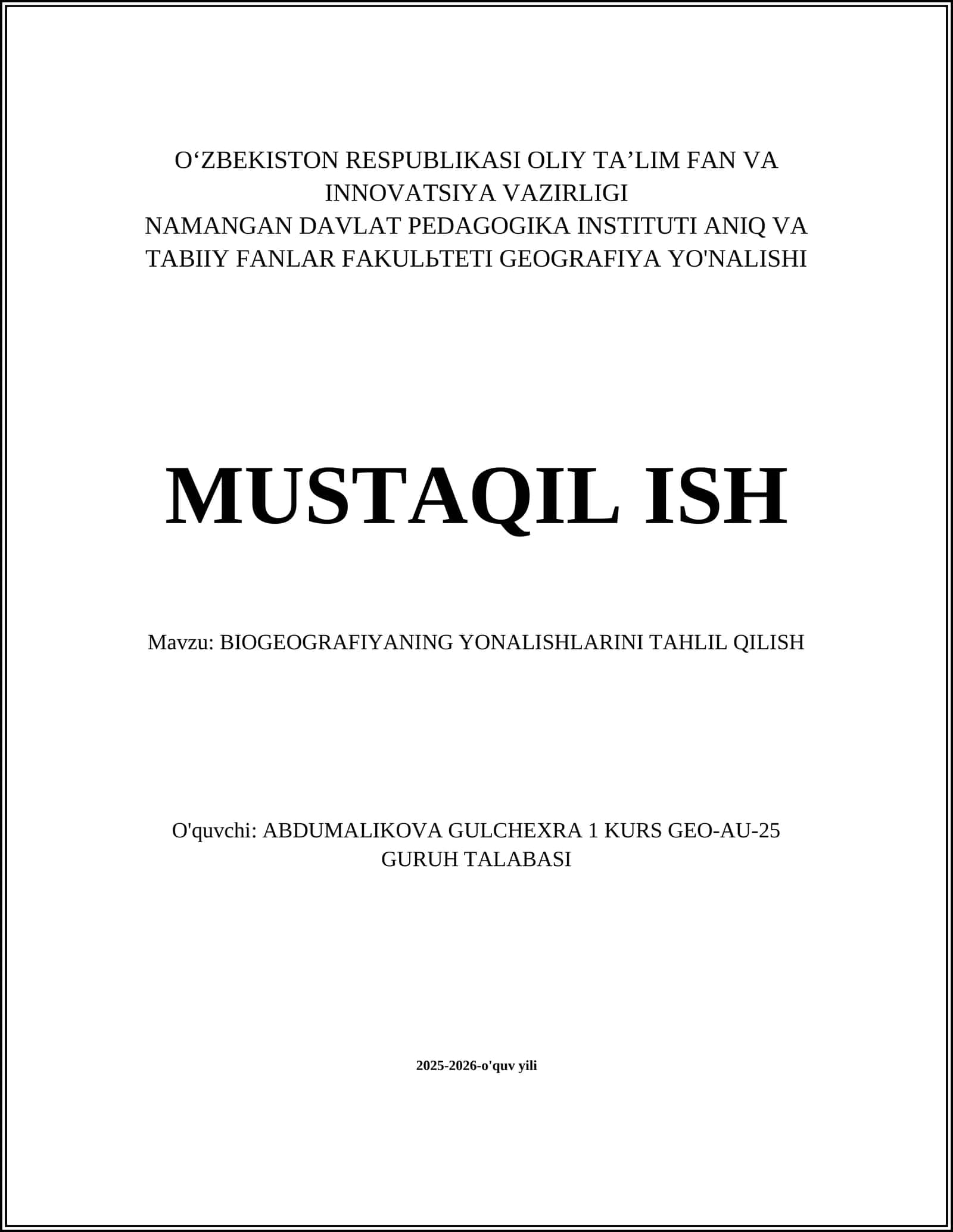 BIOGEOGRAFIYANING YONALISHLARINI TAHLIL QILISH 1