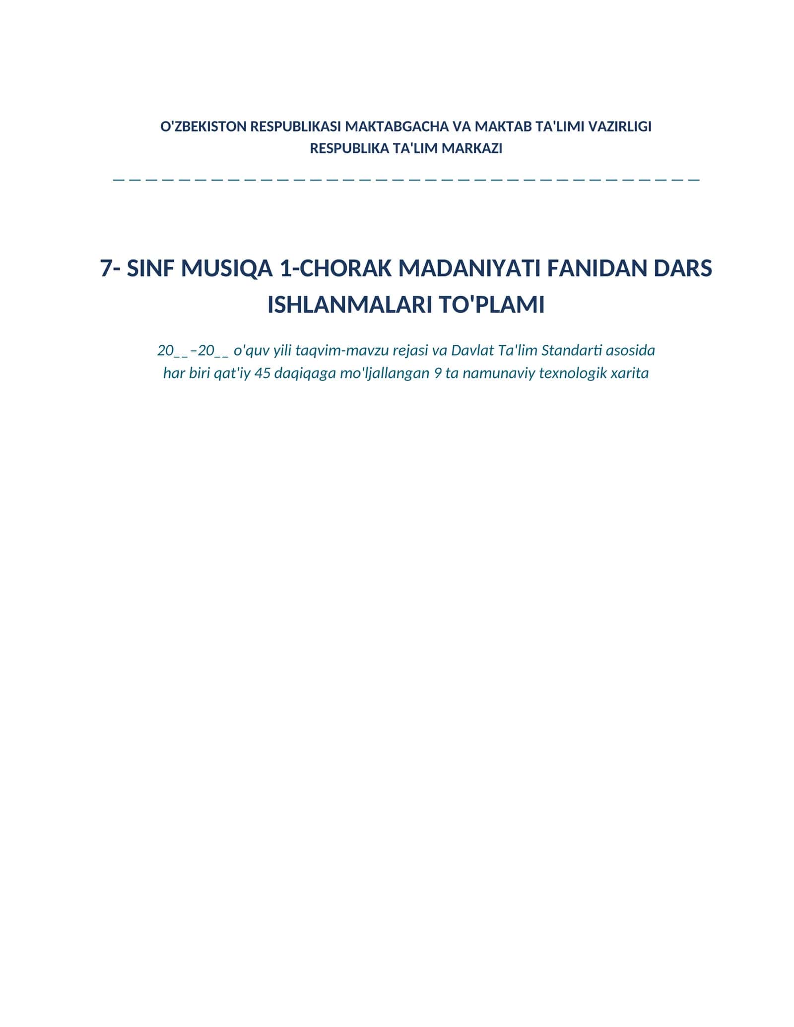 7-sinf Musiqa fanidan 1-chorak Dars ishlanmalari to'plami 1
